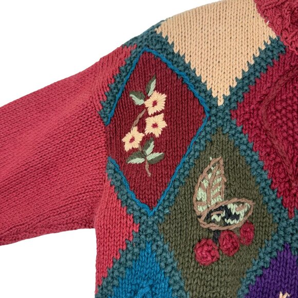 Vtg 90s Heirloom Collectibles Floral Patchwork Knit Sweater Sz Small Embroidered - Picture 5 of 11